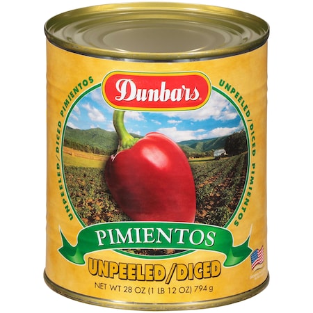 Dunbar 2.5 Diced Unpeeled Pimientos, PK12 07084411120001